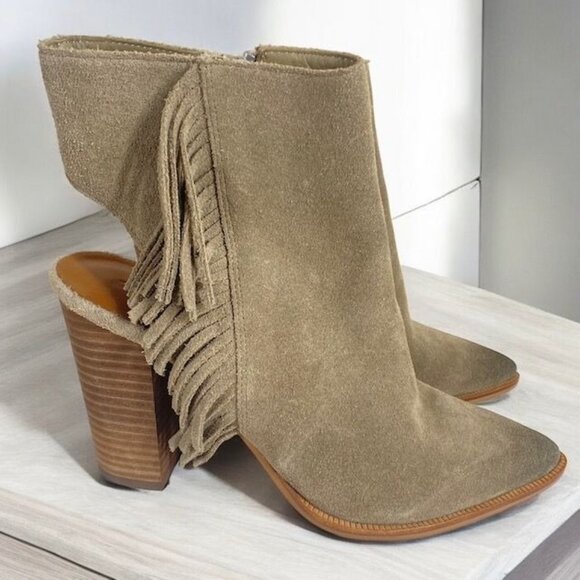 Linea Paolo Fringed Suede Elise Booties Tan Size 7.5 - Picture 8 of 11